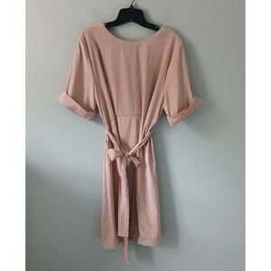 ROOLEE Women's Size 3XL Blush Pink Belted Knee Length Dress Zipper Short Sleeve